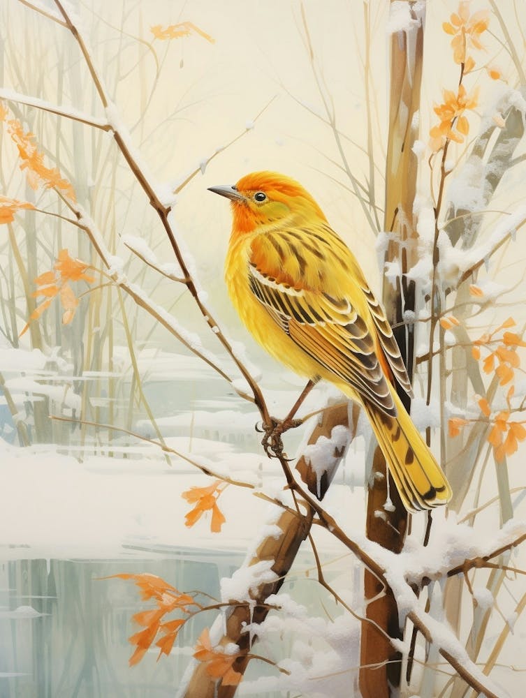 Peinture d'oiseau d'hiver Bruant jaune 2