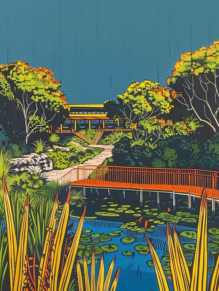 Nature Science Center Austin Texas Colourful Blockprint 1