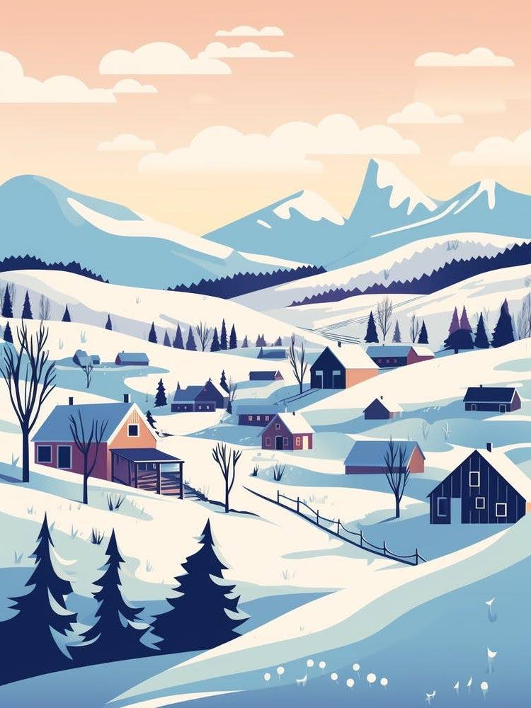 Vintage Winter Travel Illustration Abisko Sweden 2