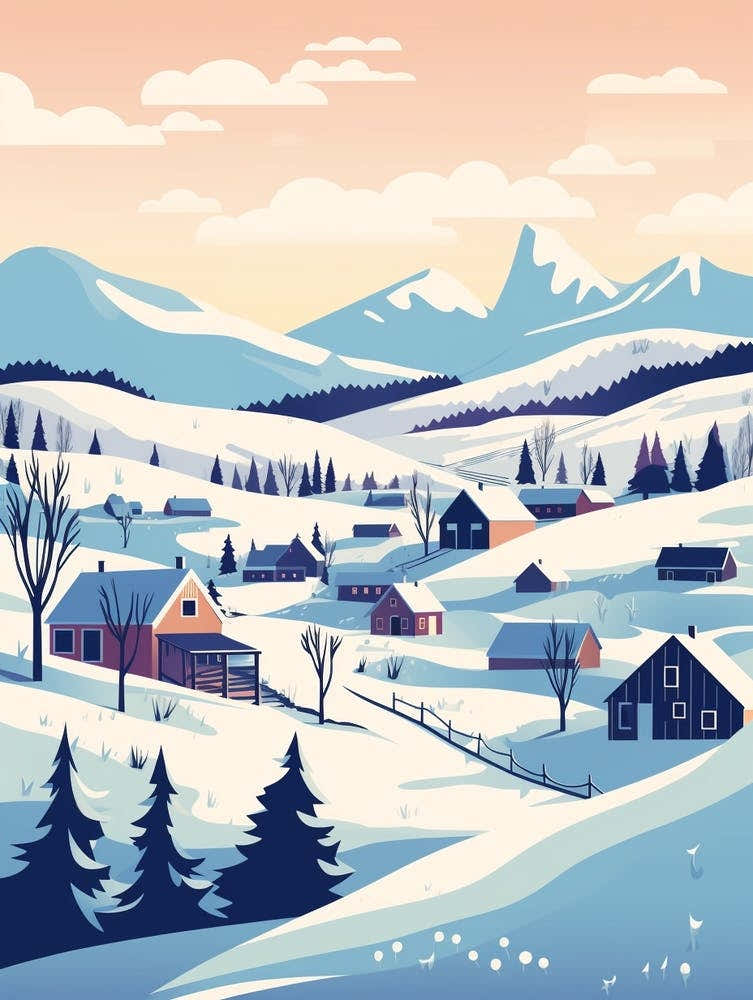 Vintage Winter Travel Illustration Abisko Sweden 2