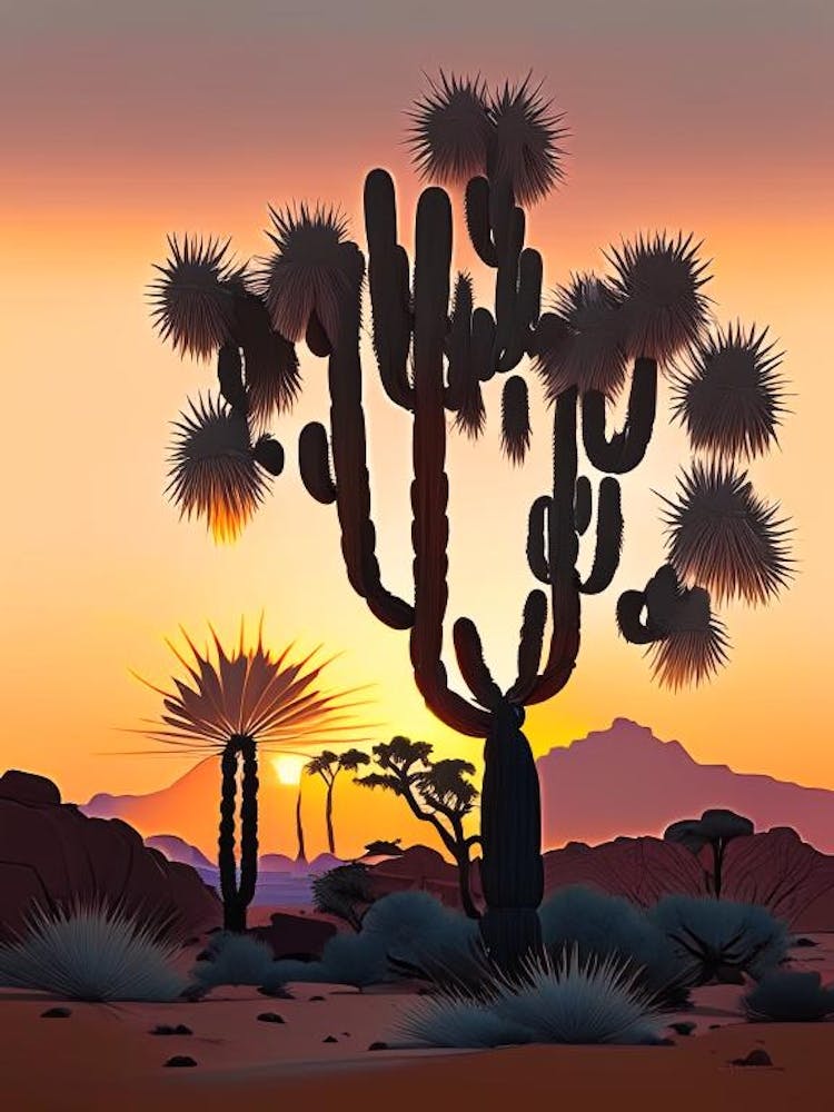 Joshua Tree At Dawn In Desert Vintage Botanical Line Drawing  (2)