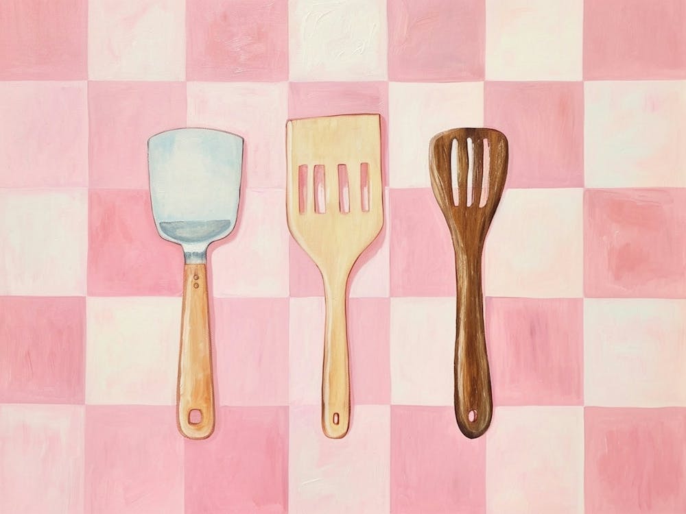 Kitchen Utensils Pink Checkerboard