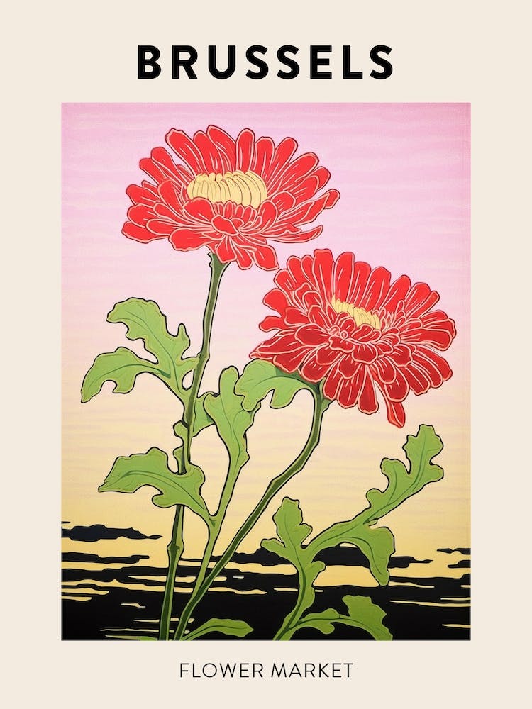 Brussels Belgium Botanical Flower Market Poster