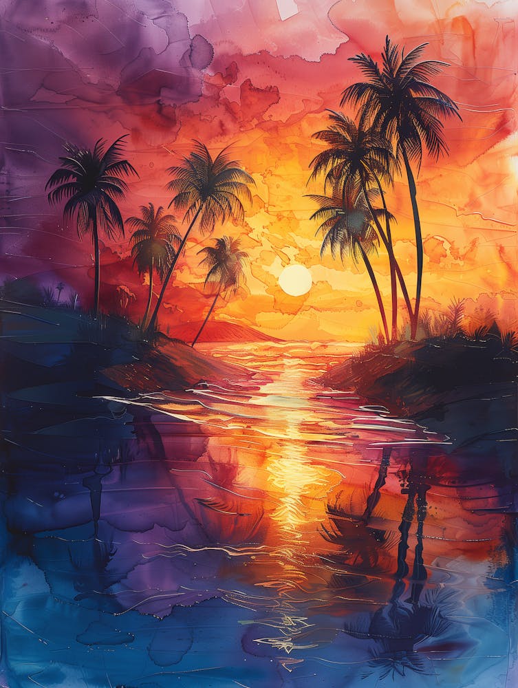 Sunset With Palm Trees 3