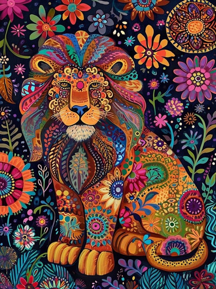 Folk Pattern Lion 1