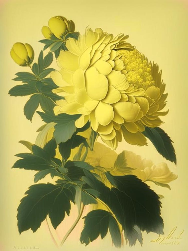 Monsieur Jules Elie Peonies Yellow 1 Vintage Sketch