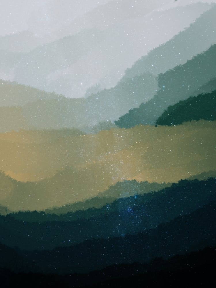 Minimal art abstract green mountain watercolor painting