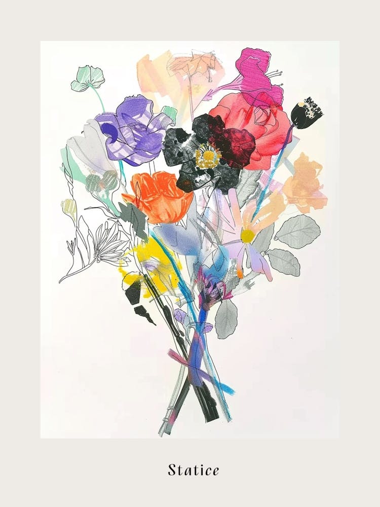 Statice 1 Collage Flower Bouquet Poster