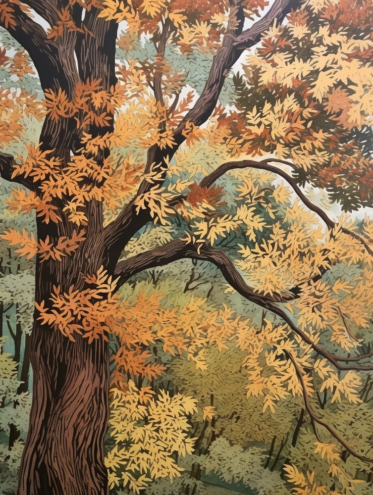 Ash 2 Vintage Autumn Tree Print 