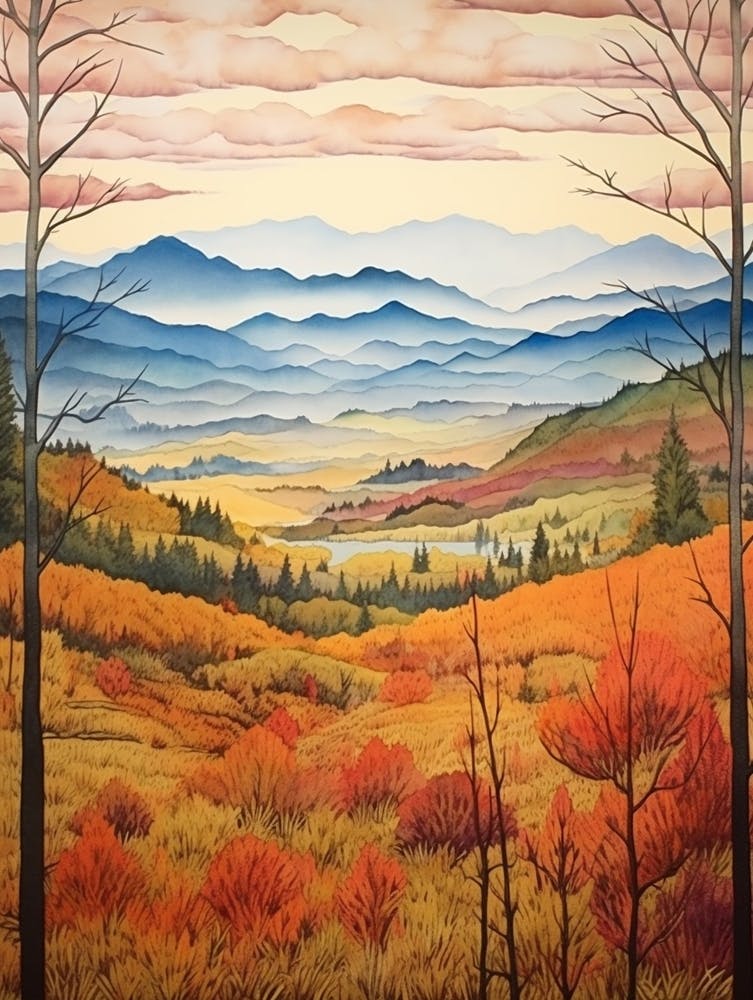 Autumn National Park Painting Great Smoky Mountains National Park Usa 3