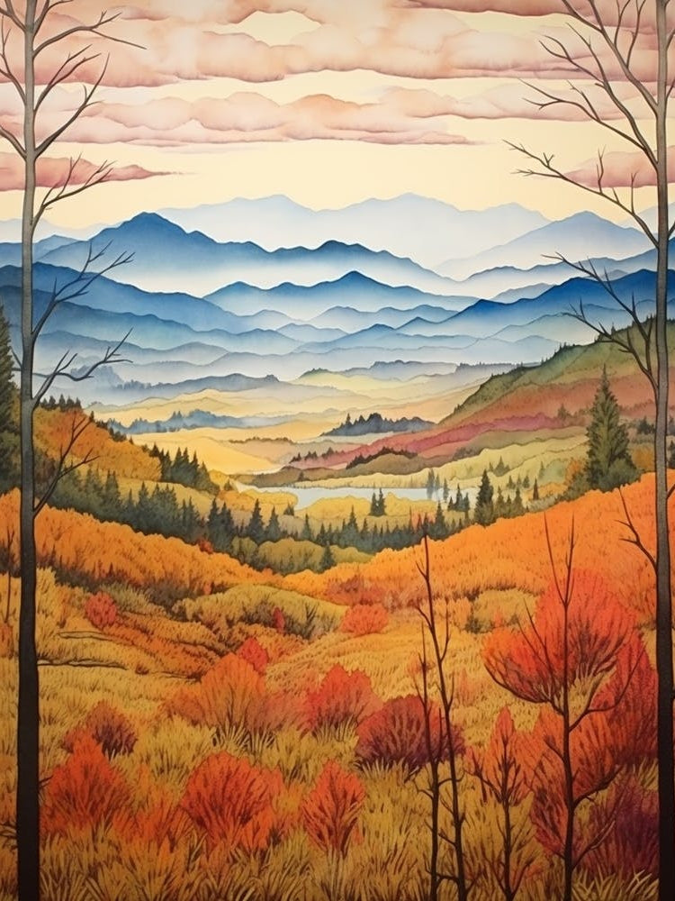 Autumn National Park Painting Great Smoky Mountains National Park Usa 3