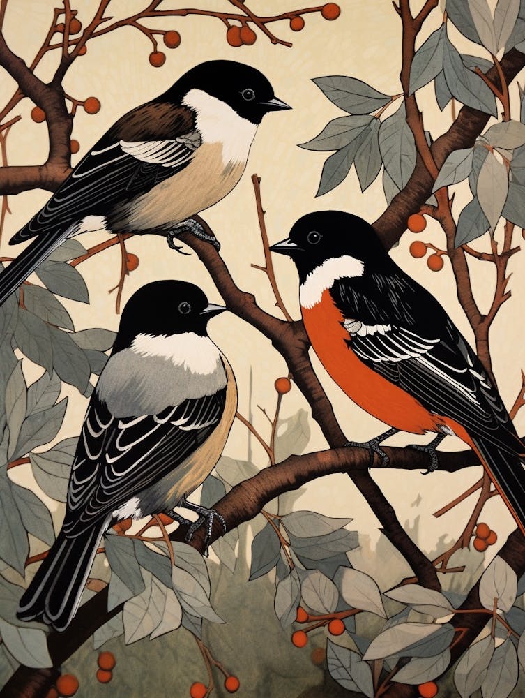 Art Nouveau Birds Poster Carolina Chickadee 4
