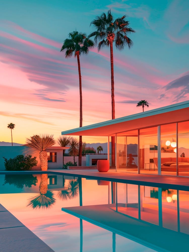 California Dreaming - Piscine de Maison au Coucher de Soleil