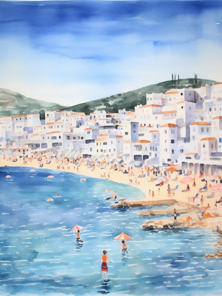 Schwimmen In Mykonos Greece Aquarell