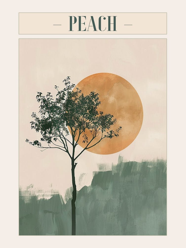 Peach Tree Minimal Japandi Illustration 1 Poster