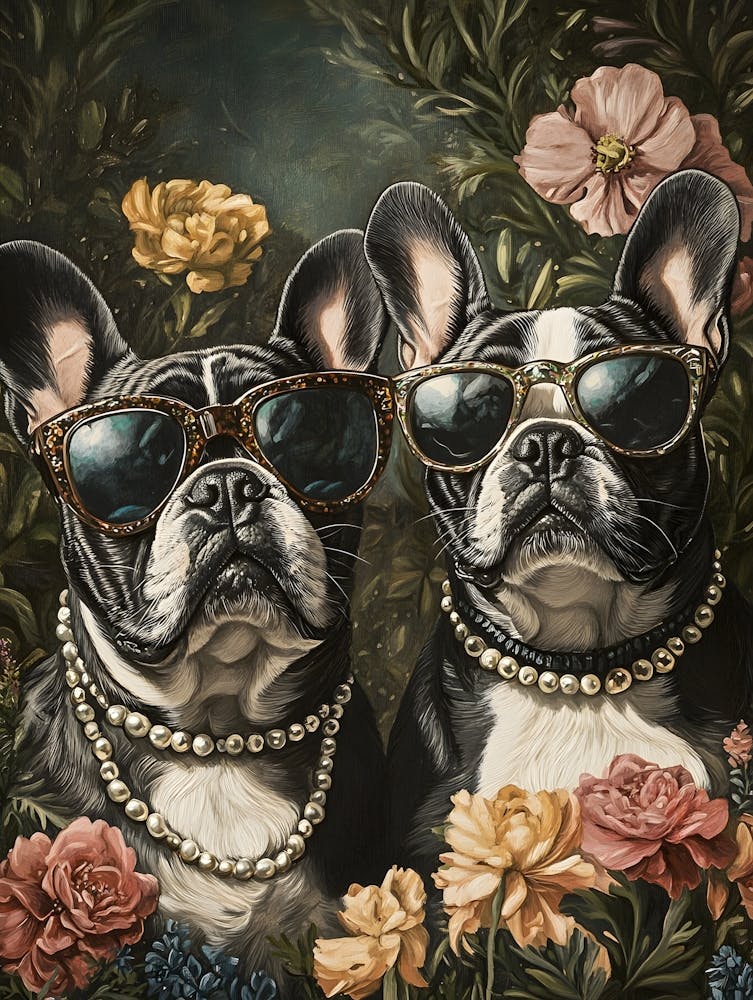 French Bulldogs And Flowers 1