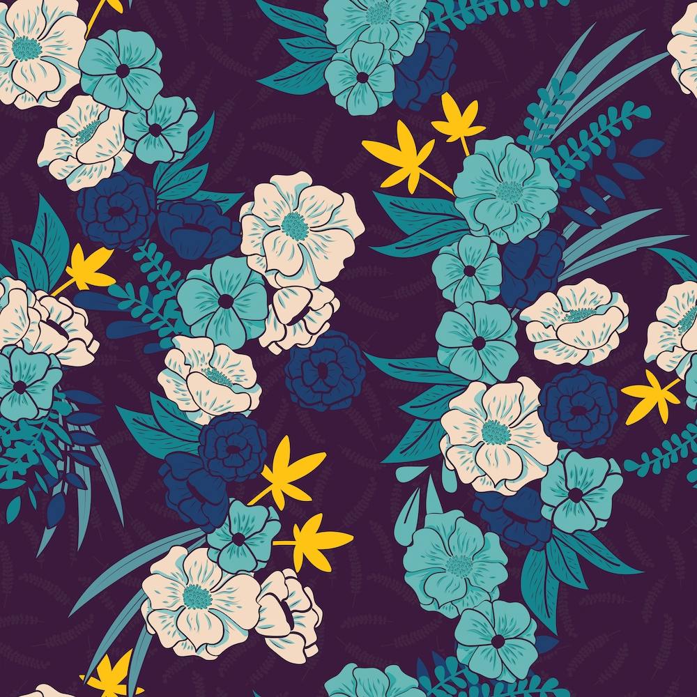 Flower And Floral Pattern On Purple Square
