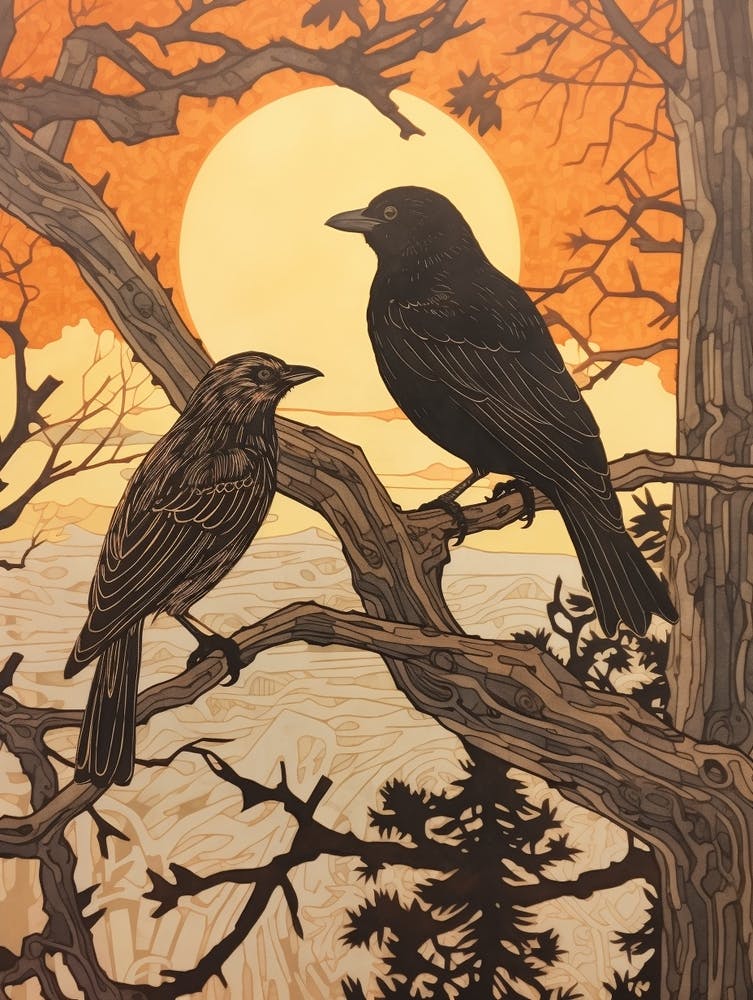 Art Nouveau Birds Poster Crow 3
