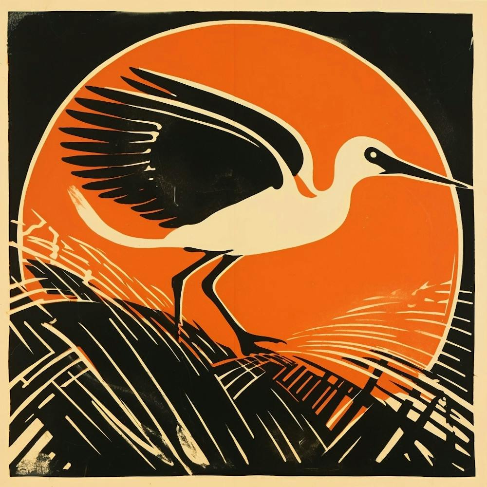 Retro Bird Lithograph Stork 3