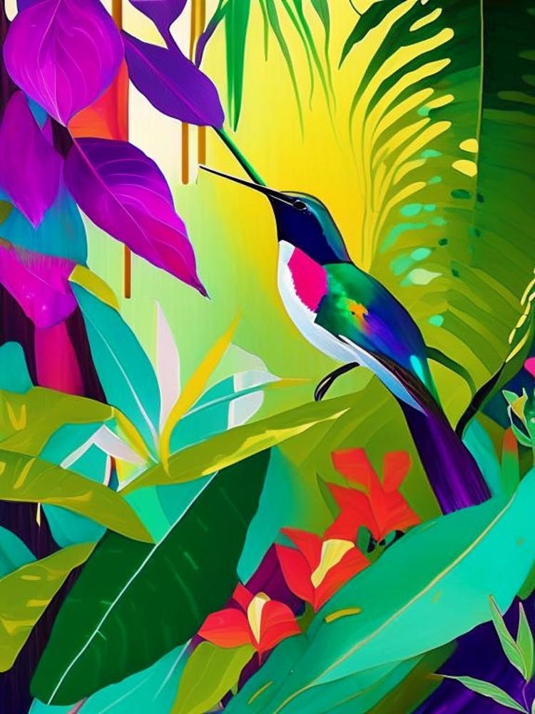 Hummingbird In Tropical Rainforest Abstract Still Life