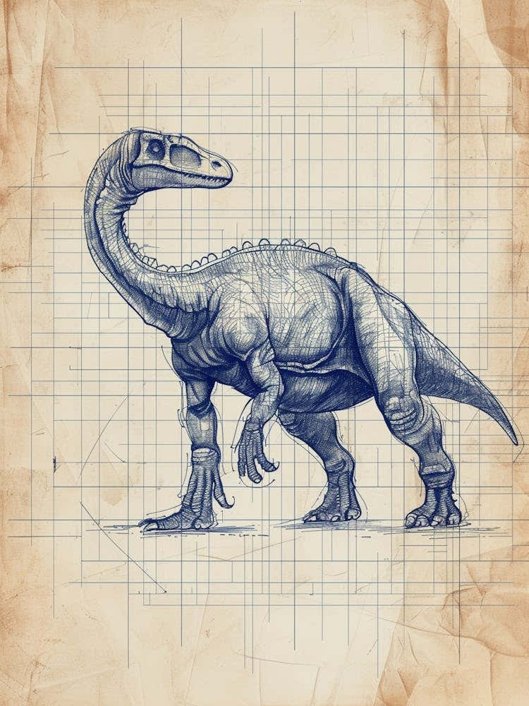 Nodosaurus Dinosaur Blue Print Sketch 1