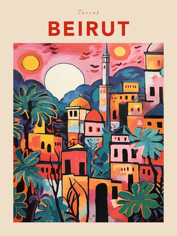 Beirut Lebanon 4 Fauvist Travel Poster