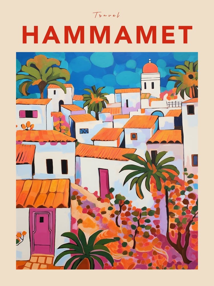 Hammamet Tunisia 3 Fauvist Travel Poster