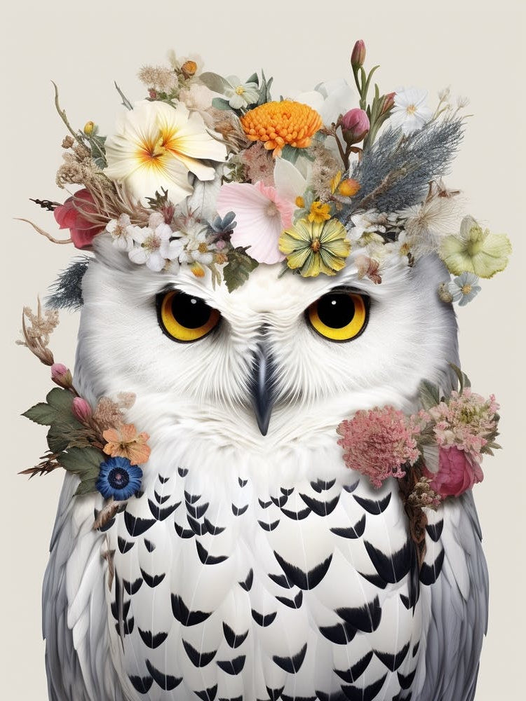 Bird With A Flower Crown Snowy Owl 2
