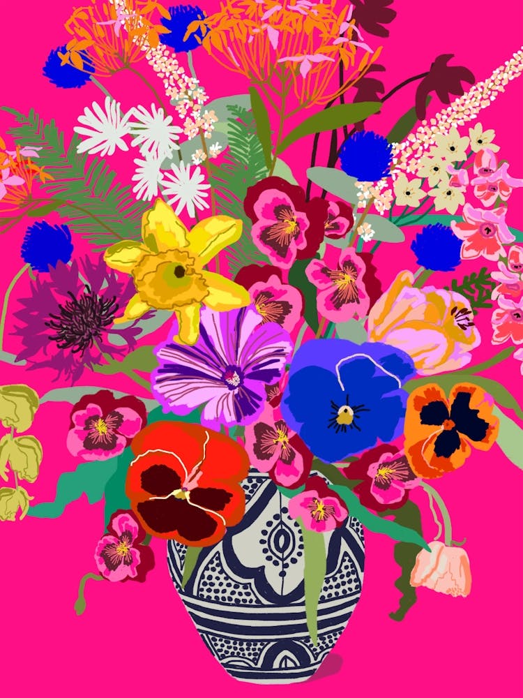 Vase mit tanzenden Blumen