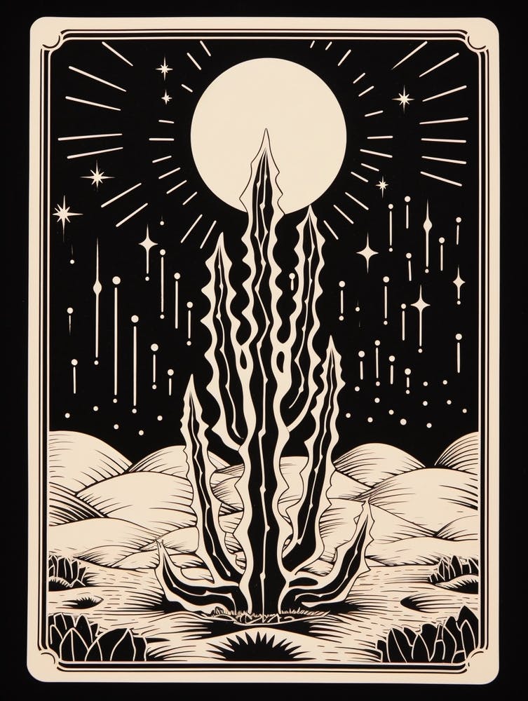 B&W Cactus Illustration Moon Cactus 2