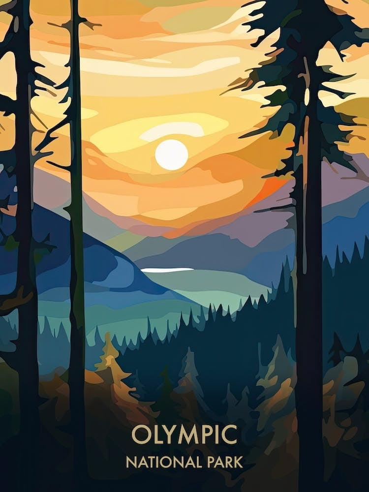 Olympic National Park Travel Poster Illustration Style 1