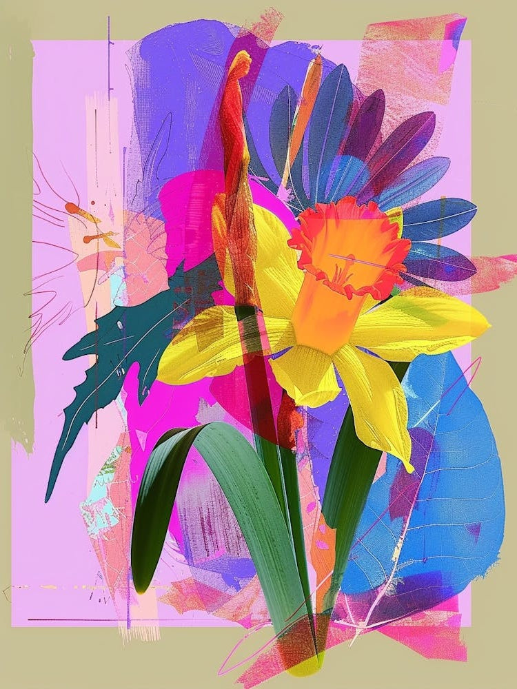 Daffodil 4 Neon Flower Collage