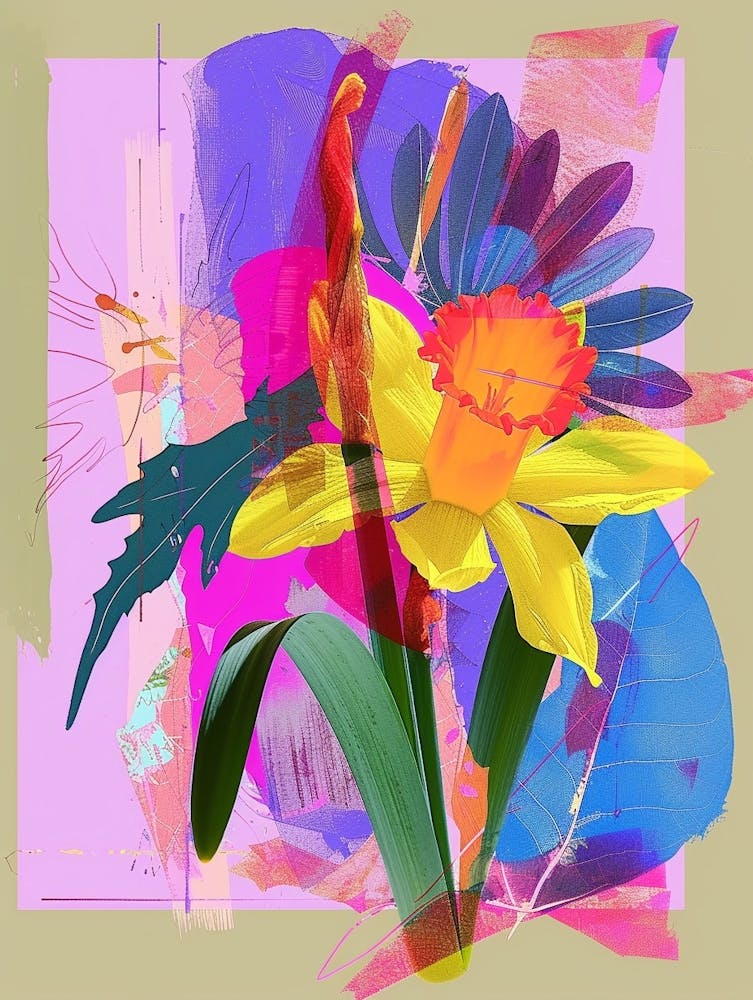 Daffodil 4 Neon Flower Collage