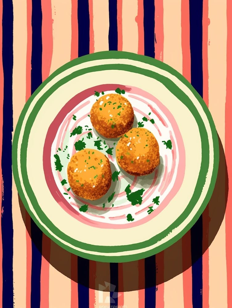 Ein Teller Arancini Draufsicht Food Illustration 1