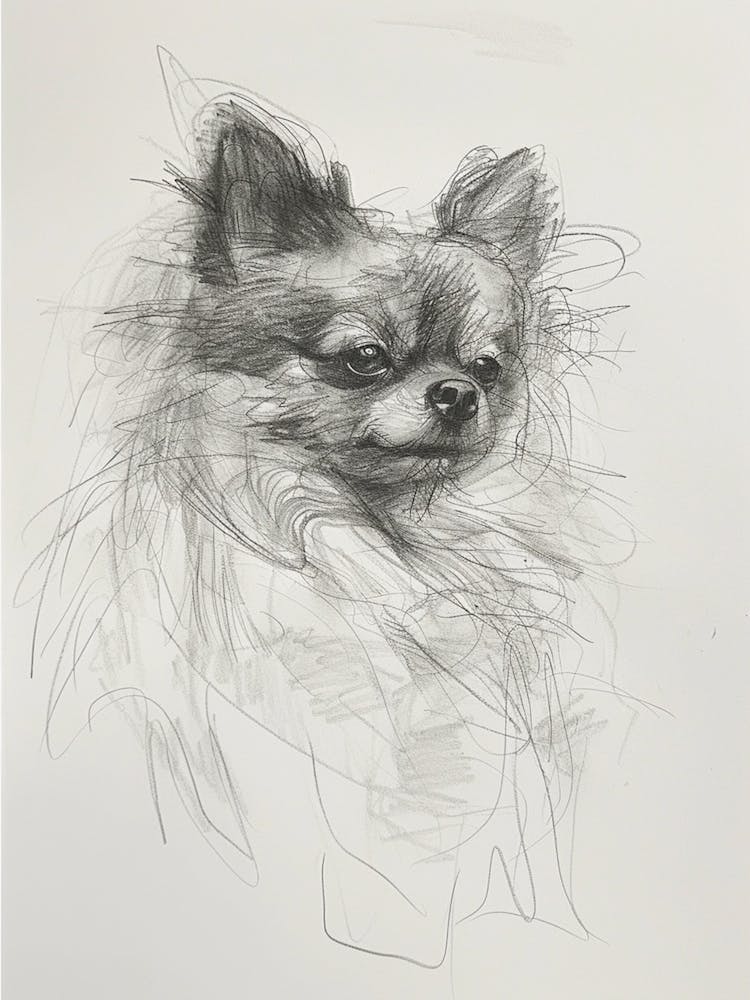 Pomeranian Dog Charcoal Line 4