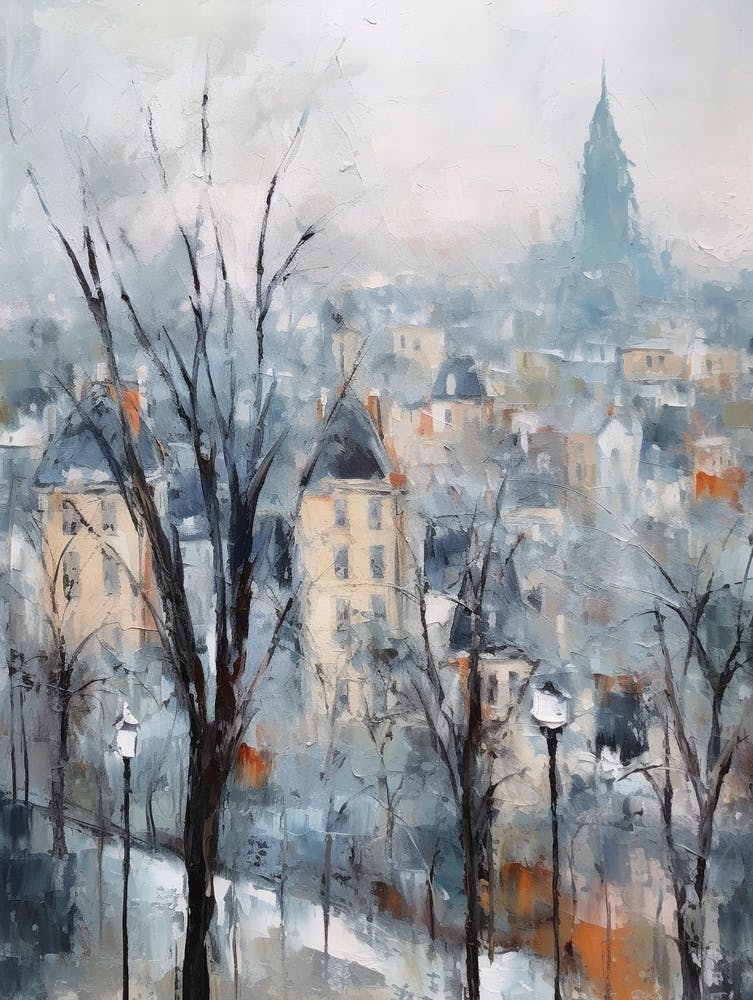 Winter City Park Painting Parc Des Buttes Chaumont Paris France 2