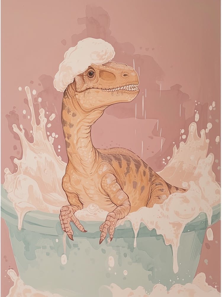 Blush Pink Dinosaur In The Bath