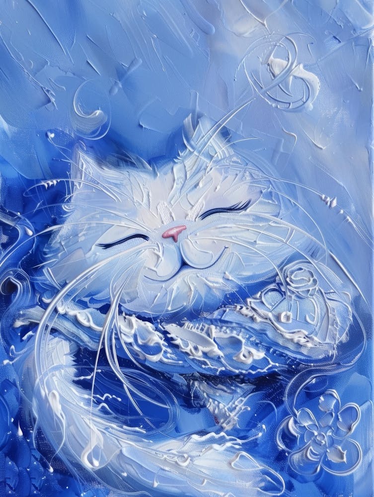 White Cat In Blue Water