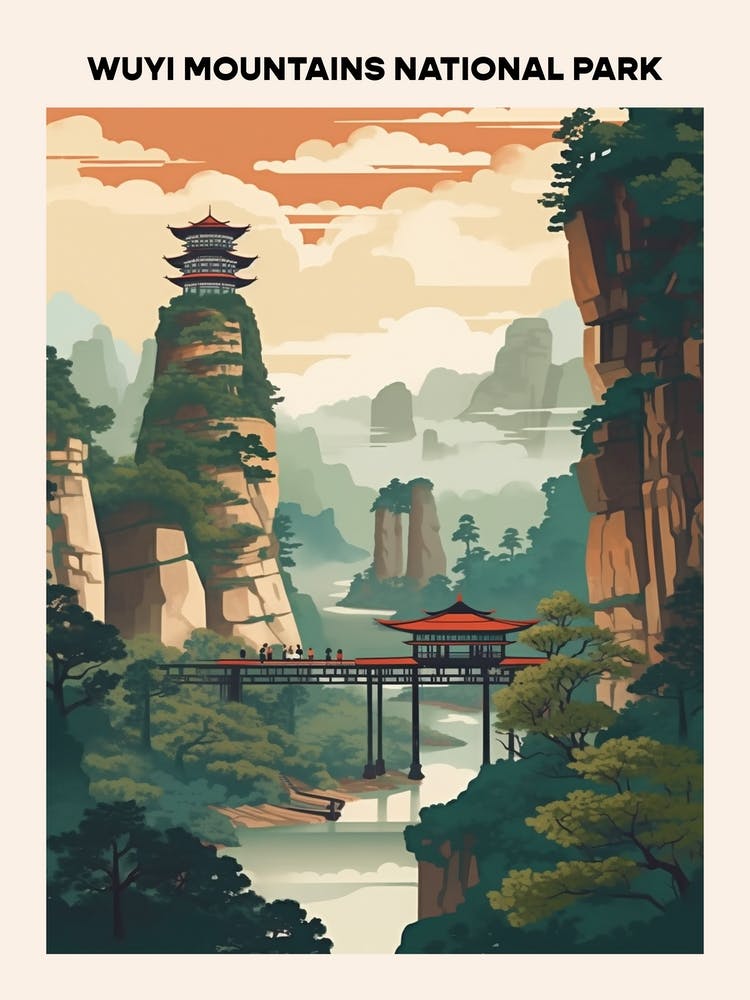 Wuyi Mountains National Park Midcentury Travel Poster