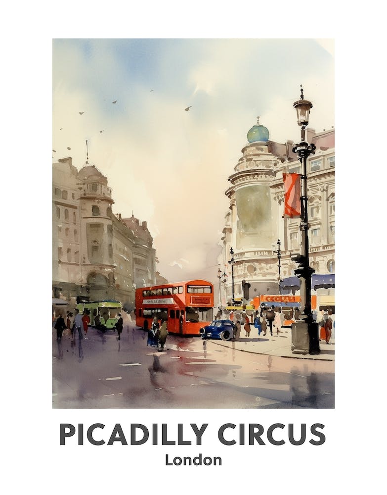 Piccadilly Circus, London 4 Watercolour Travel Poster