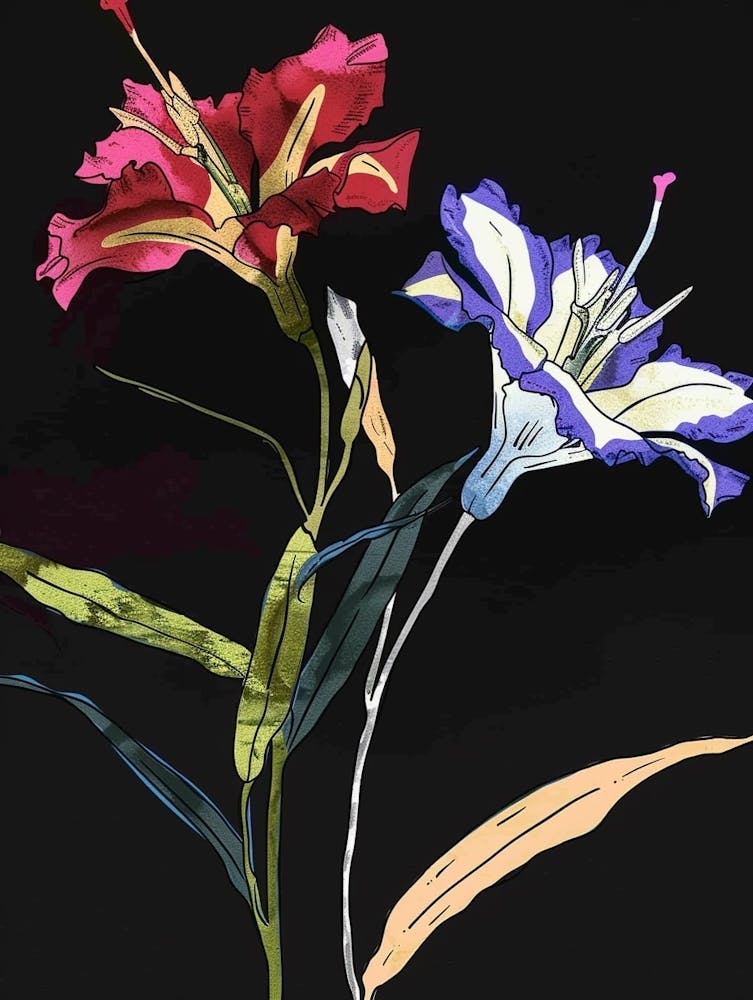 Neon Flowers On Black Lisianthus 1