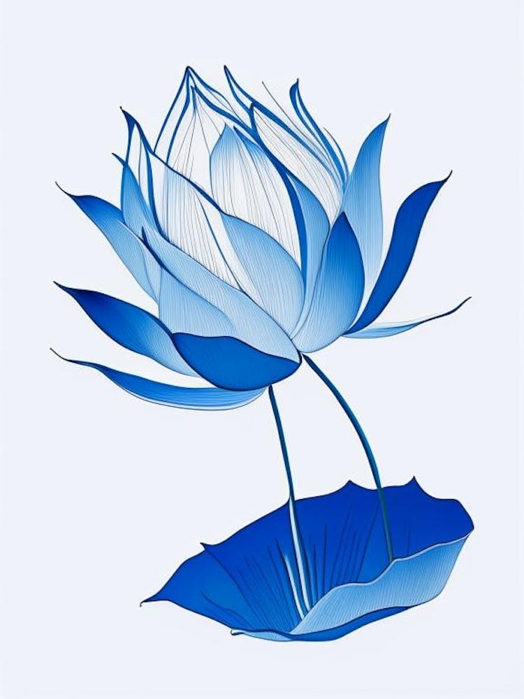 Blue Lotus Abstract Line Drawing 2