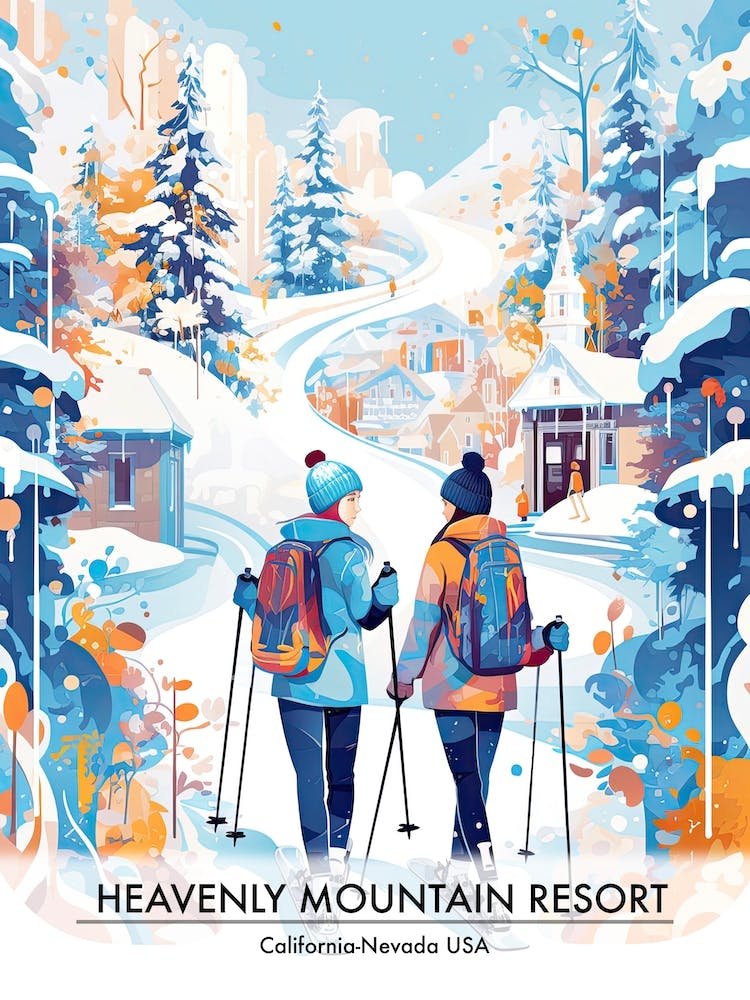 Heavenly Mountain Resort   California Nevada Usa, Ski Resort Poster Illustration 3