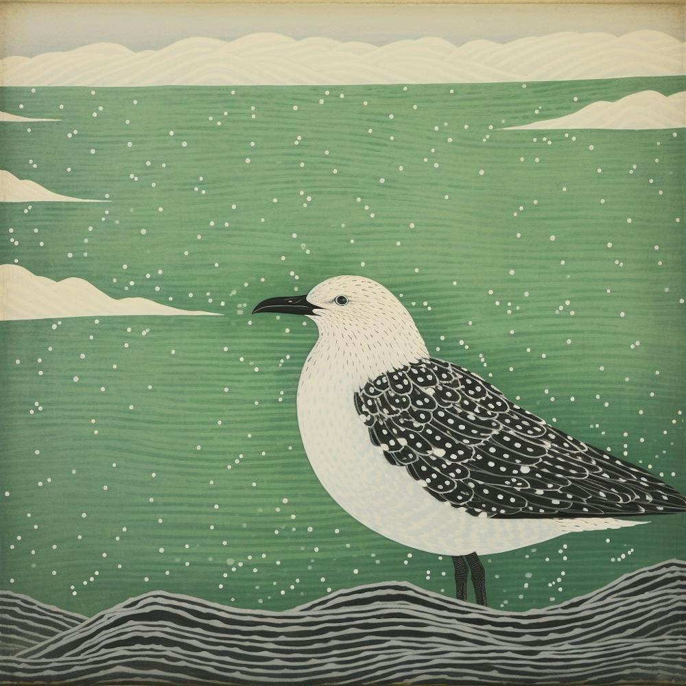 Ohara Koson Inspired Bird Painting Seagull 3 Square