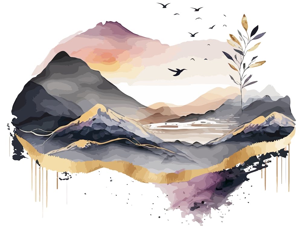 Mountain Landscape Minimal Watercolor