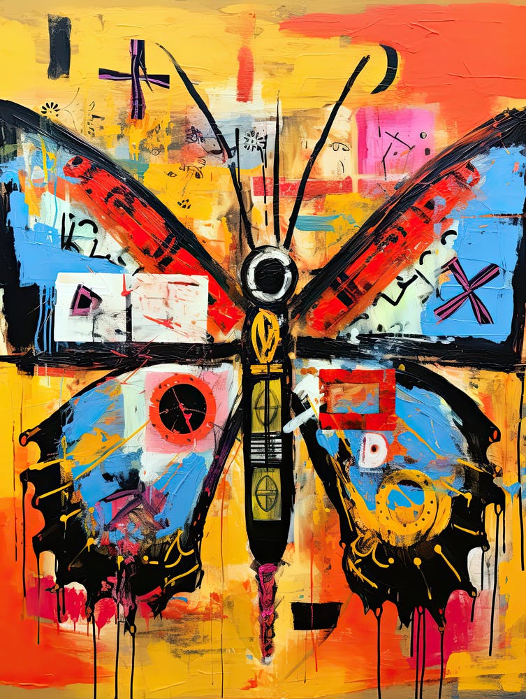 Butterfly colorful in Basquiat's Style