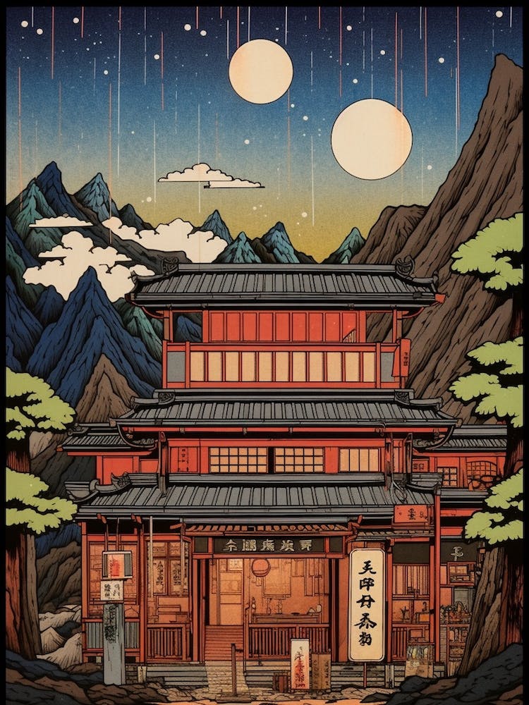 Ginzan Onsen, Japan Vintage Travel Art 2