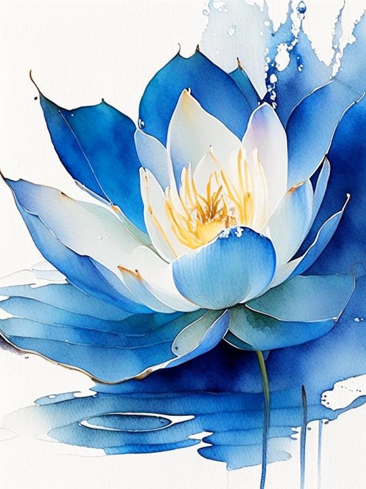 Lotus Bleu à l'Aquarelle 2