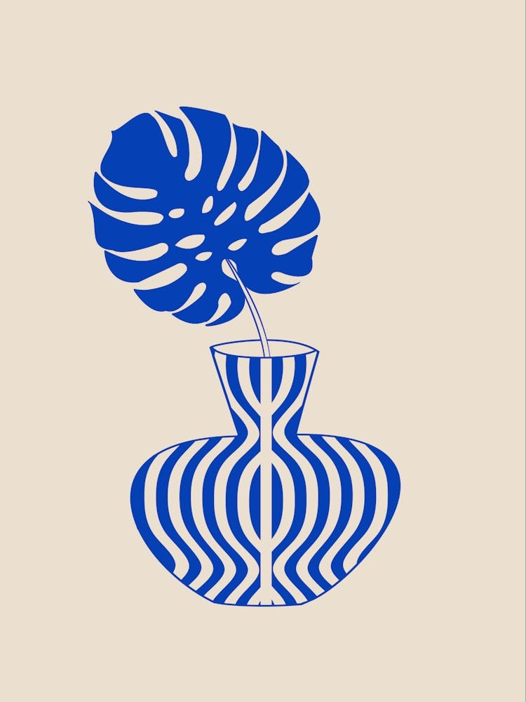 Monstera Leaf In Blue Vase