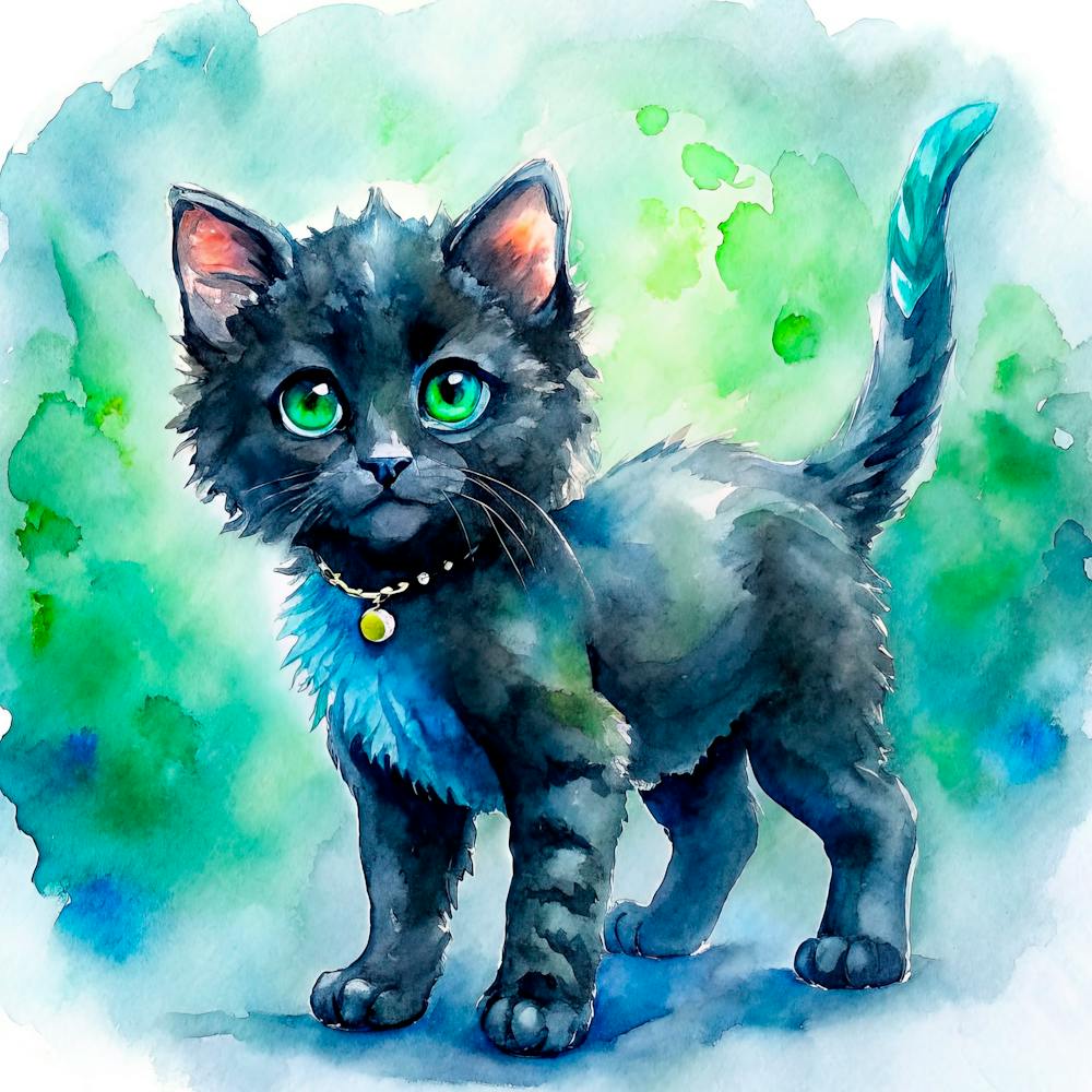 Black Cat Watercolor Painting